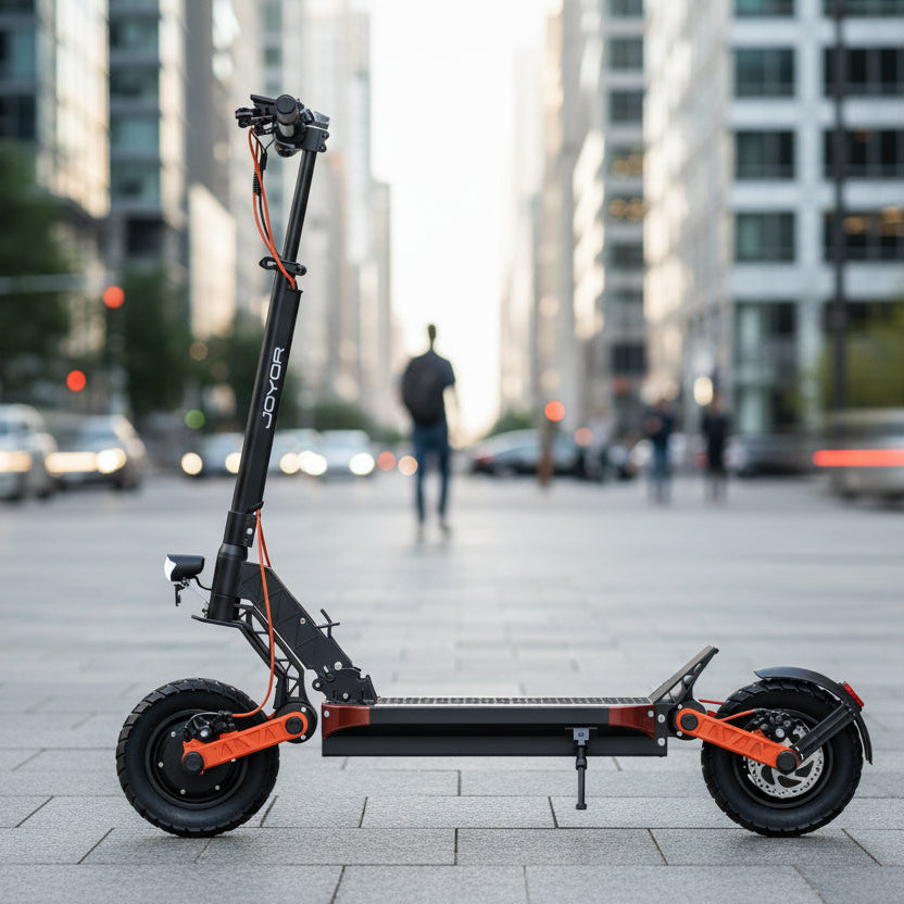 Joyor S5-Z electric scooter with all-terrain tires and reliable city riding performance.