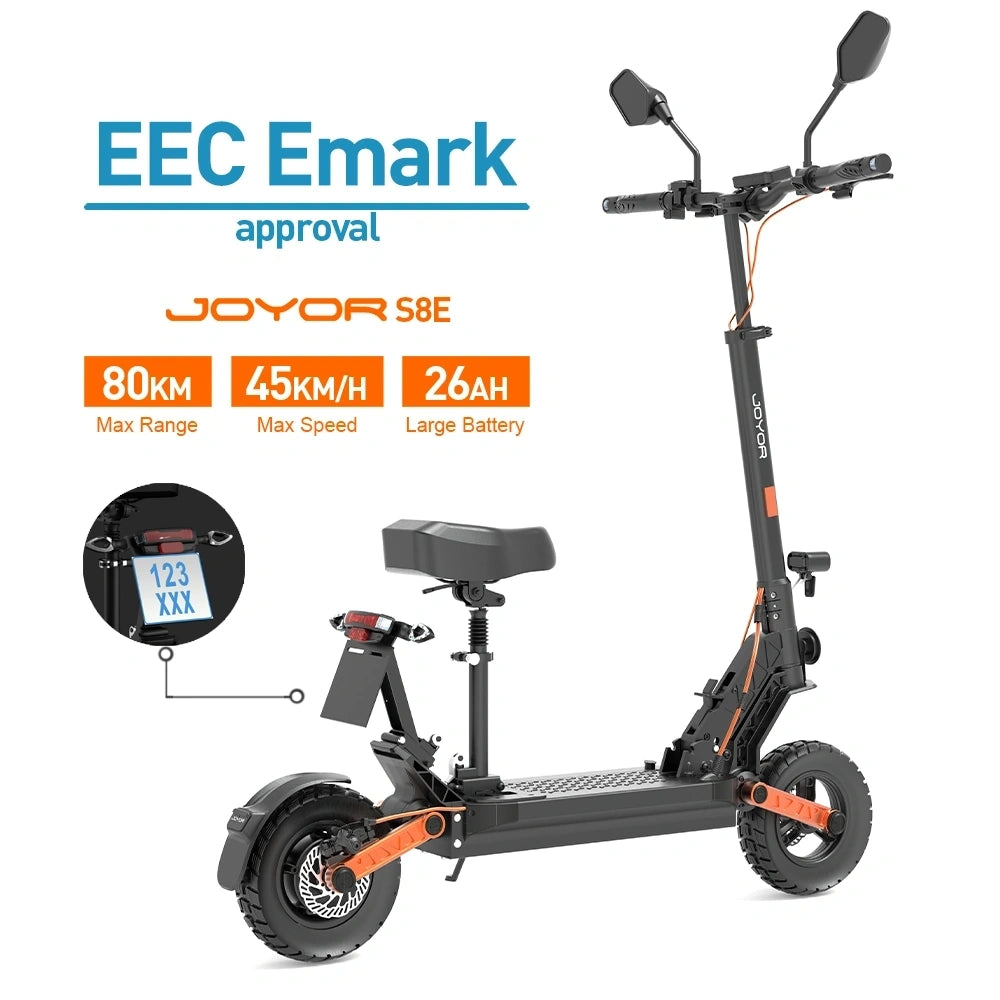 JOYOR S8E EEC Electric Scooter with Seat | Long-Range Touring Scooter with All-Terrain Tires & Enhanced Comfort